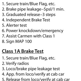 Safety Card Loco/Class 1A Brake Test Class 1 Brake Test/Wheel Combo