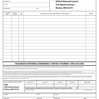 Straight Bill of Lading 2822