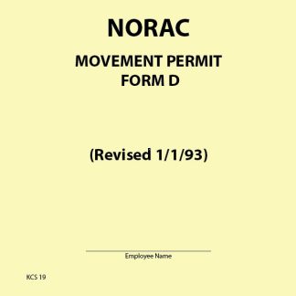 KCS19 NORAC Movement Permit Form D